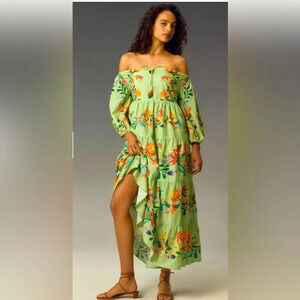 Farm Rio x Anthropologie Off-The-Shoulder Tiered Floral Midi Dress | NEW | XXS